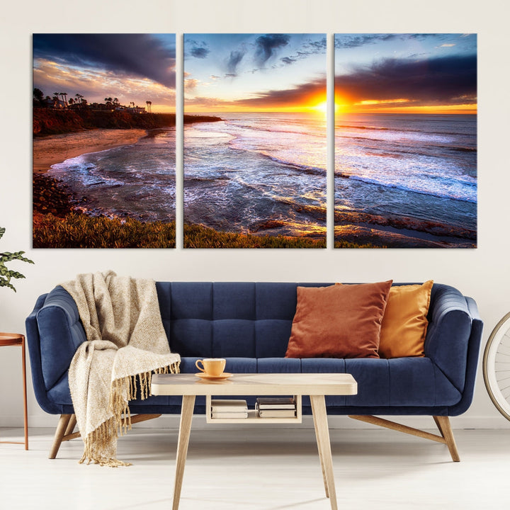 Ocean Beach Canvas Wall Art Beach Canvas, Coastal Sunset Tropical Island Beach Sunset Artwork Print