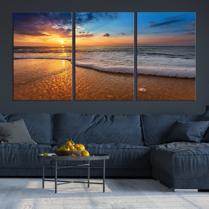 Ocean Beach Canvas Wall Art Beach Canvas, Coastal Sunset Tropical Island Beach Sunset Artwork Print