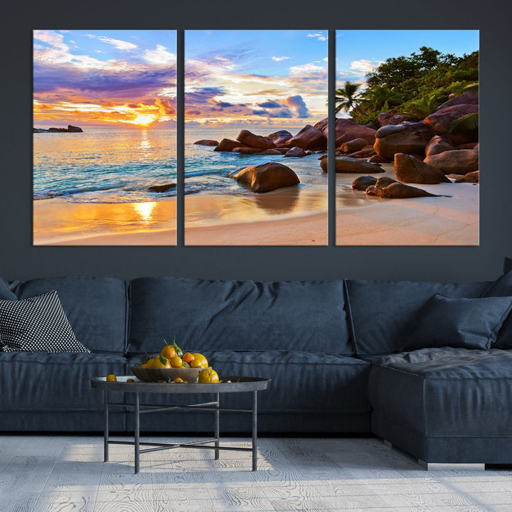 Ocean Beach Canvas Wall Art Beach Canvas, Coastal Sunset Tropical Island Beach Sunset Artwork Print