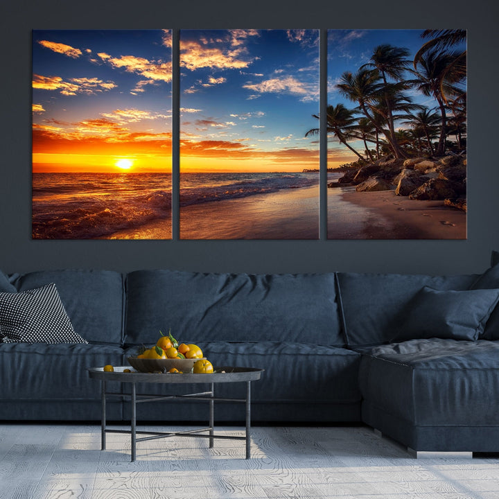 Ocean Beach Canvas Wall Art Beach Canvas, Coastal Sunset Tropical Island Beach Sunset Artwork Print