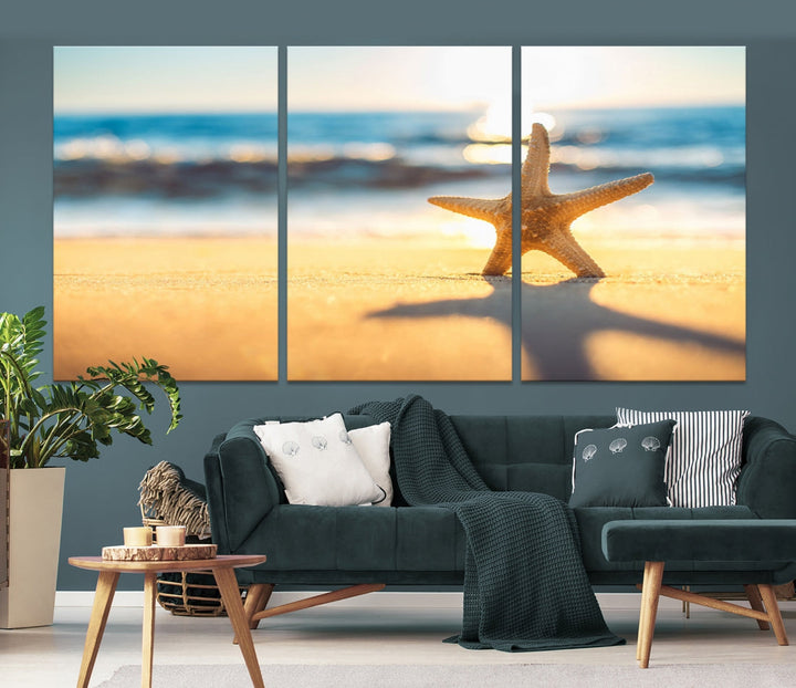 Ocean Beach Canvas Wall Art Beach Canvas, Coastal Sunset Tropical Island Beach Sunset Artwork Print