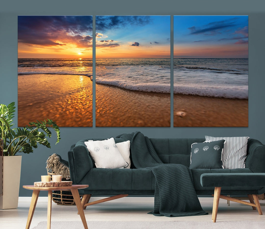 Ocean Beach Canvas Wall Art Beach Canvas, Coastal Sunset Tropical Island Beach Sunset Artwork Print