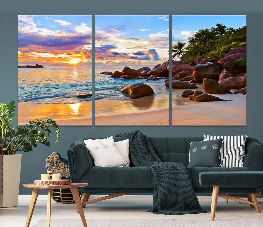 Ocean Beach Canvas Wall Art Beach Canvas, Coastal Sunset Tropical Island Beach Sunset Artwork Print