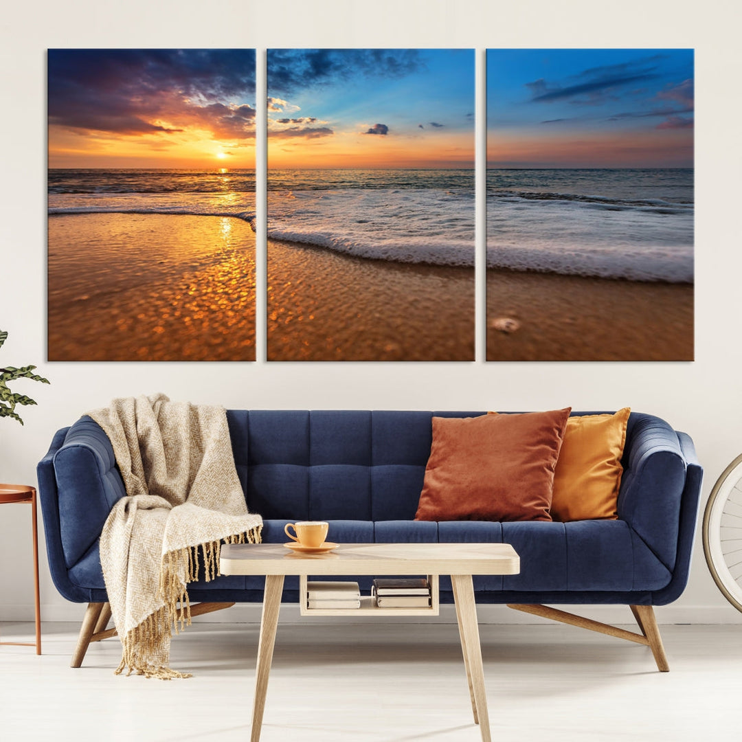 Ocean Beach Canvas Wall Art Beach Canvas, Coastal Sunset Tropical Island Beach Sunset Artwork Print