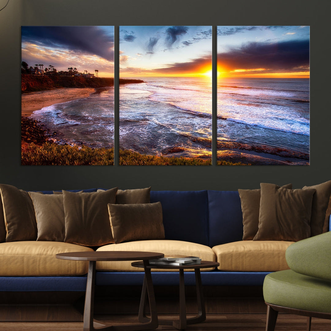 Ocean Beach Canvas Wall Art Beach Canvas, Coastal Sunset Tropical Island Beach Sunset Artwork Print