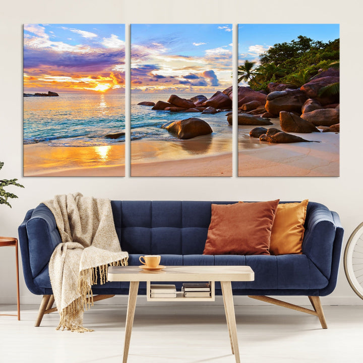 Ocean Beach Canvas Wall Art Beach Canvas, Coastal Sunset Tropical Island Beach Sunset Artwork Print