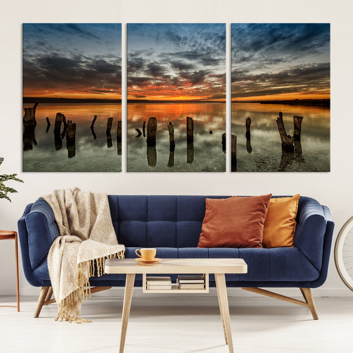 Ocean Beach Canvas Wall Art Beach Canvas, Coastal Sunset Tropical Island Beach Sunset Artwork Print