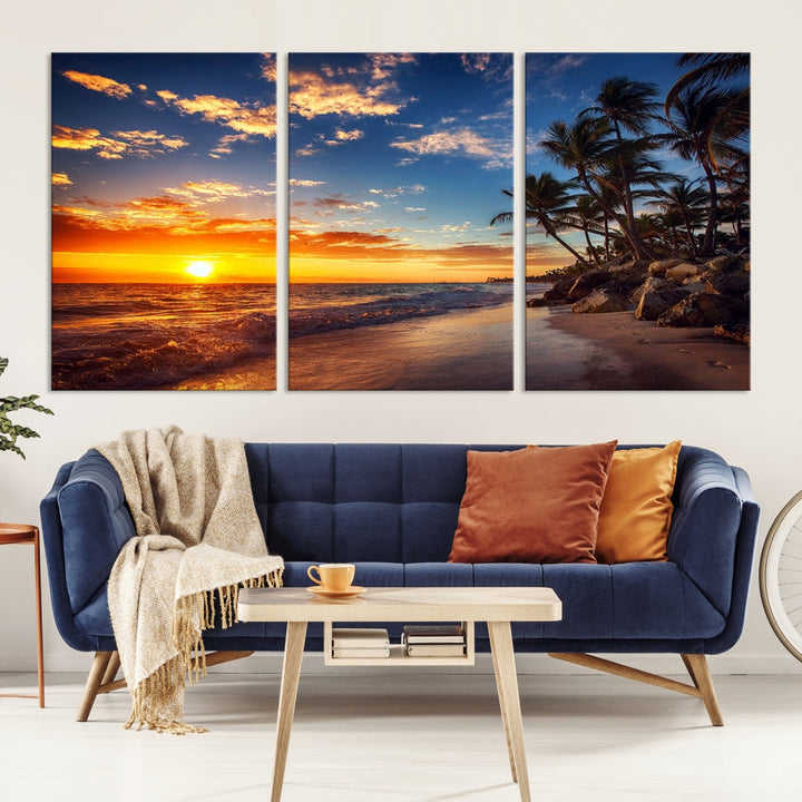 Ocean Beach Canvas Wall Art Beach Canvas, Coastal Sunset Tropical Island Beach Sunset Artwork Print