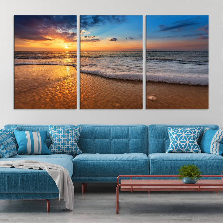 Ocean Beach Canvas Wall Art Beach Canvas, Coastal Sunset Tropical Island Beach Sunset Artwork Print