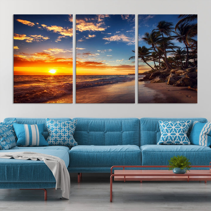 Ocean Beach Canvas Wall Art Beach Canvas, Coastal Sunset Tropical Island Beach Sunset Artwork Print