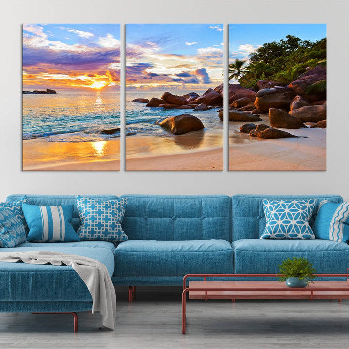 Ocean Beach Canvas Wall Art Beach Canvas, Coastal Sunset Tropical Island Beach Sunset Artwork Print