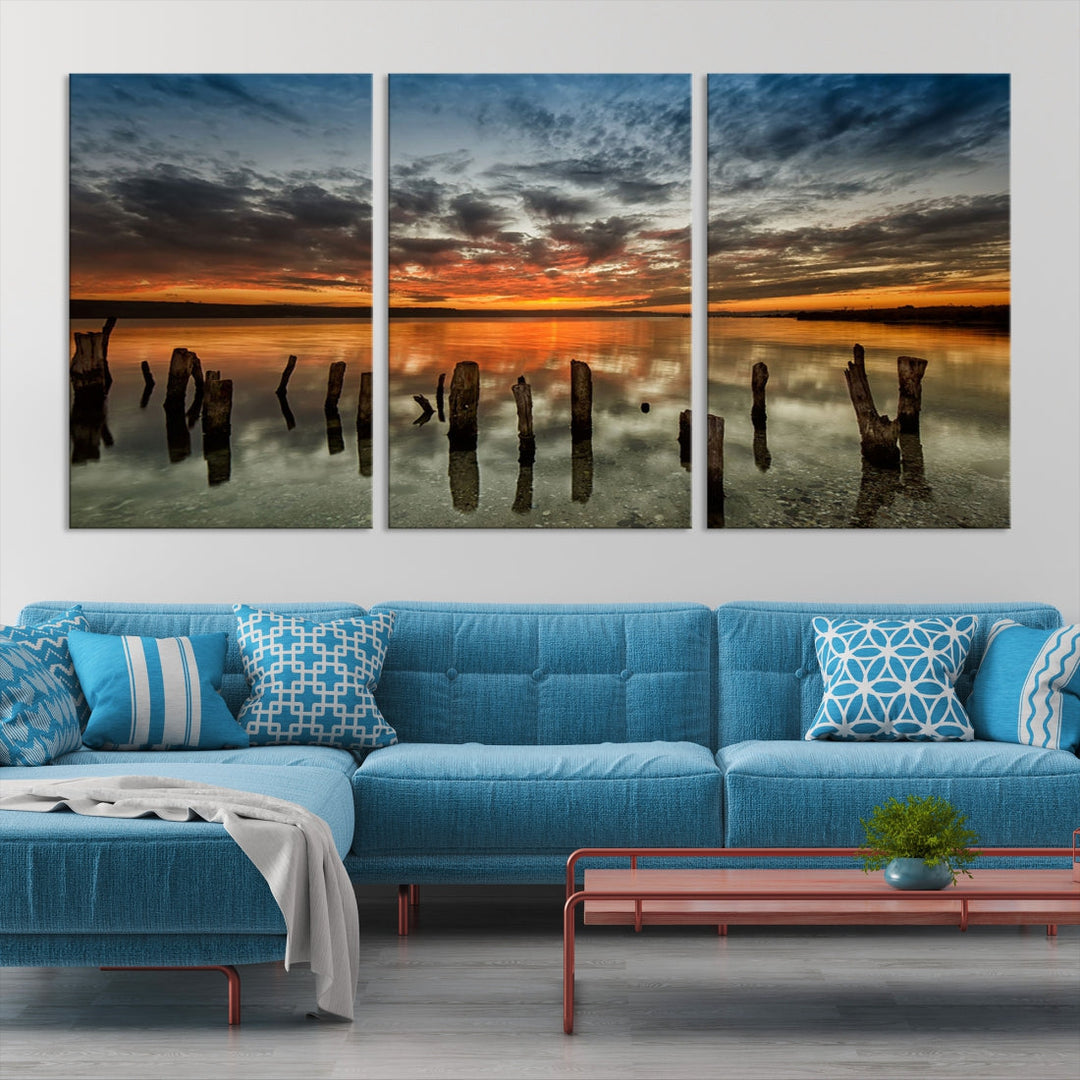 Ocean Beach Canvas Wall Art Beach Canvas, Coastal Sunset Tropical Island Beach Sunset Artwork Print