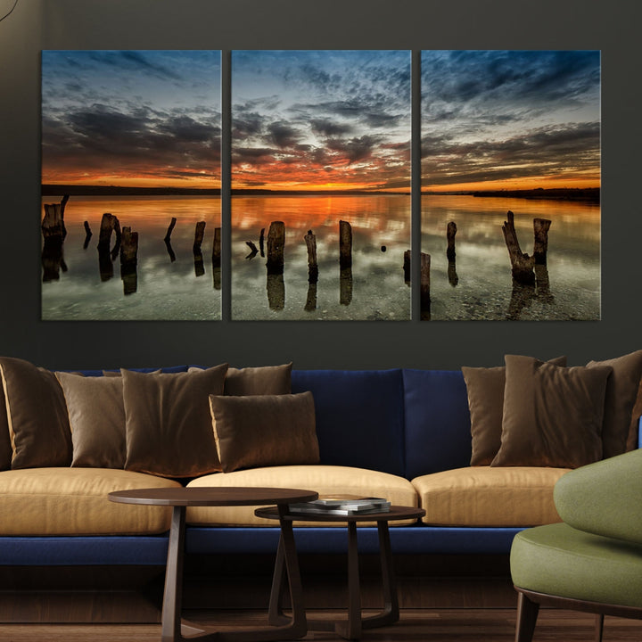 Ocean Beach Canvas Wall Art Beach Canvas, Coastal Sunset Tropical Island Beach Sunset Artwork Print