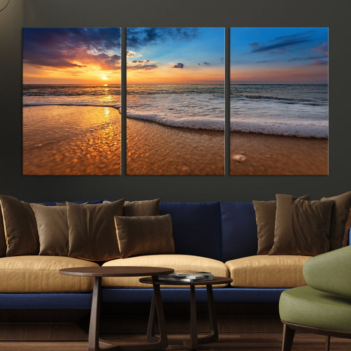 Ocean Beach Canvas Wall Art Beach Canvas, Coastal Sunset Tropical Island Beach Sunset Artwork Print