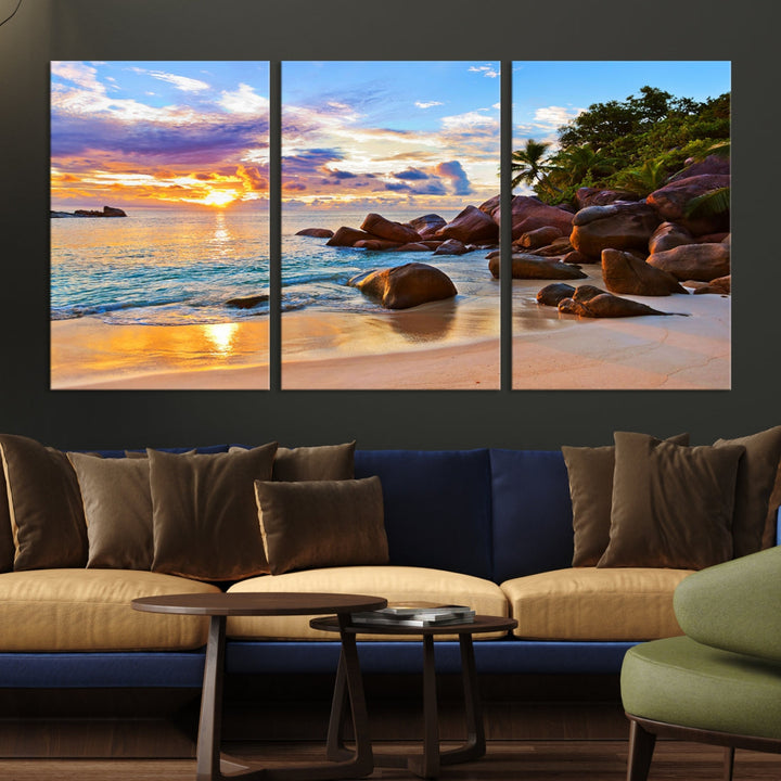 Ocean Beach Canvas Wall Art Beach Canvas, Coastal Sunset Tropical Island Beach Sunset Artwork Print