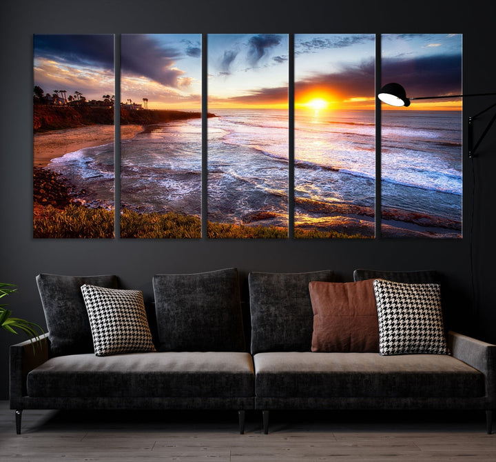 Ocean Beach Canvas Wall Art Beach Canvas, Coastal Sunset Tropical Island Beach Sunset Artwork Print