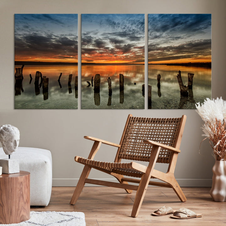 Ocean Beach Canvas Wall Art Beach Canvas, Coastal Sunset Tropical Island Beach Sunset Artwork Print