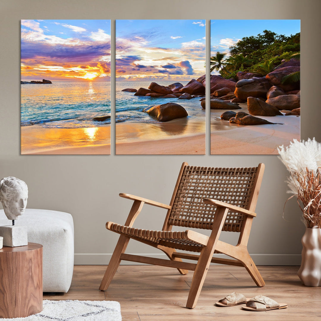 Ocean Beach Canvas Wall Art Beach Canvas, Coastal Sunset Tropical Island Beach Sunset Artwork Print