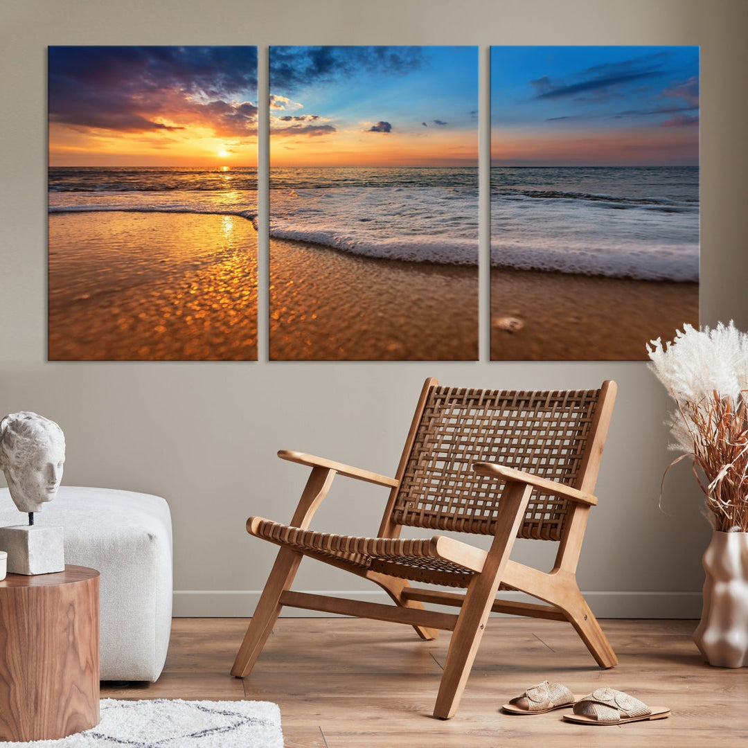 Ocean Beach Canvas Wall Art Beach Canvas, Coastal Sunset Tropical Island Beach Sunset Artwork Print