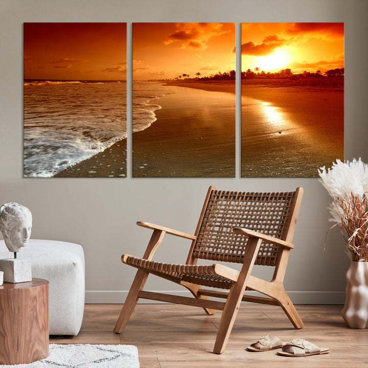 Ocean Beach Canvas Wall Art Beach Canvas, Coastal Sunset Tropical Island Beach Sunset Artwork Print