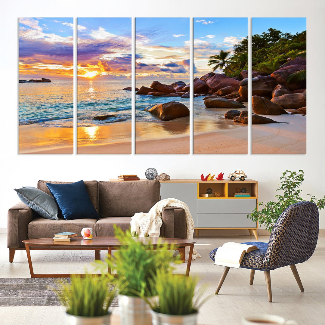 Ocean Beach Canvas Wall Art Beach Canvas, Coastal Sunset Tropical Island Beach Sunset Artwork Print