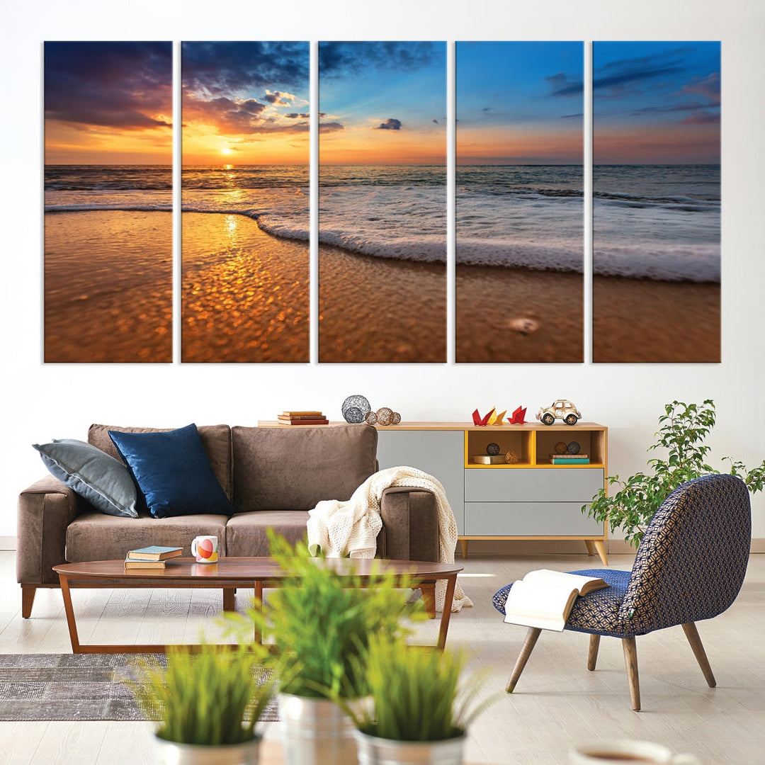 Ocean Beach Canvas Wall Art Beach Canvas, Coastal Sunset Tropical Island Beach Sunset Artwork Print