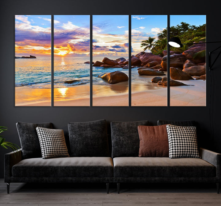 Ocean Beach Canvas Wall Art Beach Canvas, Coastal Sunset Tropical Island Beach Sunset Artwork Print