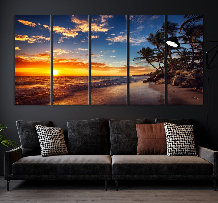 Ocean Beach Canvas Wall Art Beach Canvas, Coastal Sunset Tropical Island Beach Sunset Artwork Print