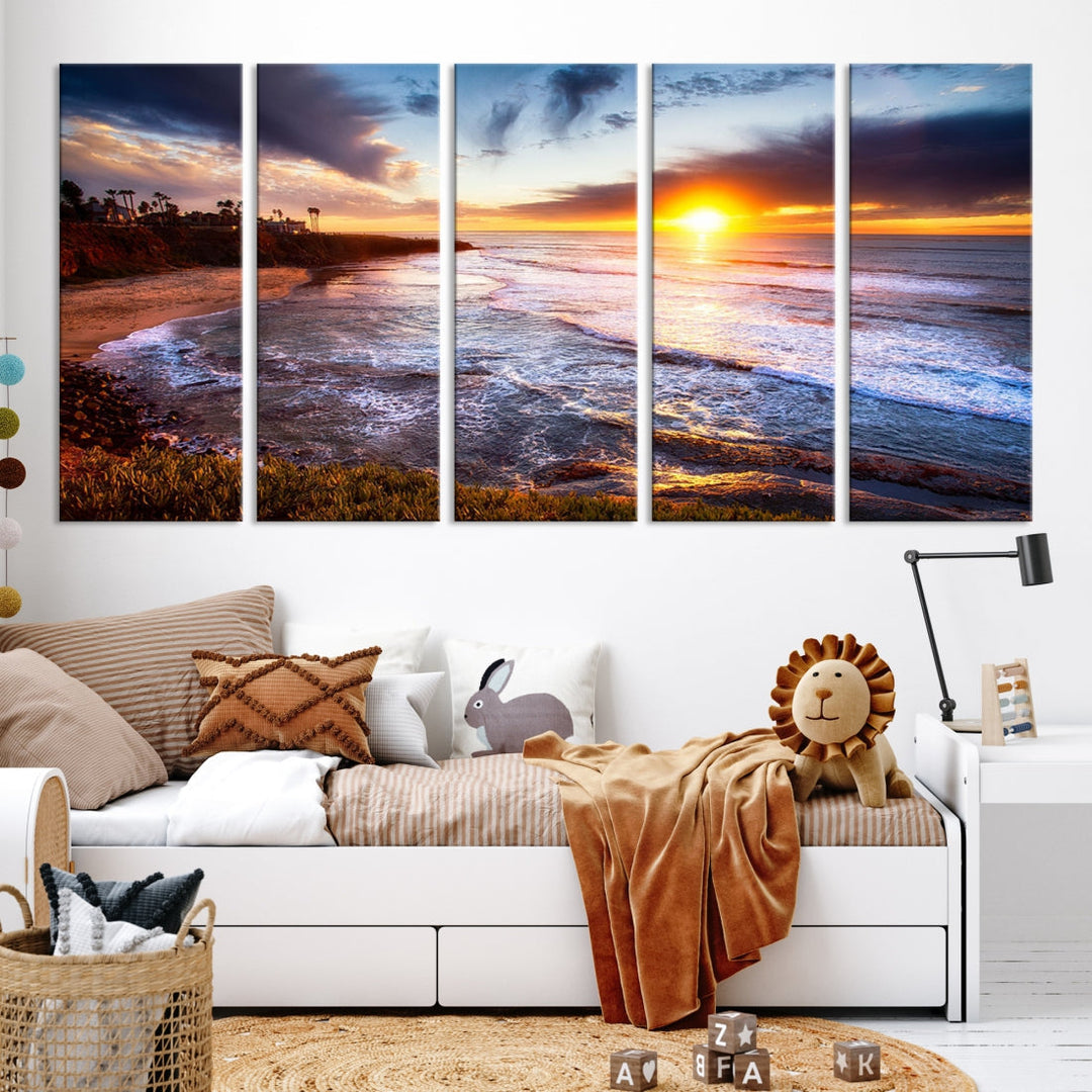 Ocean Beach Canvas Wall Art Beach Canvas, Coastal Sunset Tropical Island Beach Sunset Artwork Print