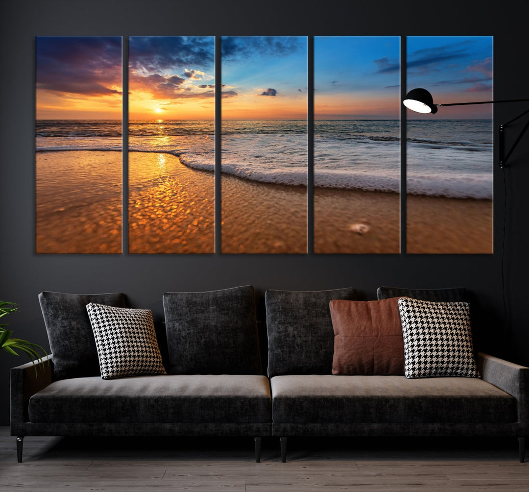 Ocean Beach Canvas Wall Art Beach Canvas, Coastal Sunset Tropical Island Beach Sunset Artwork Print