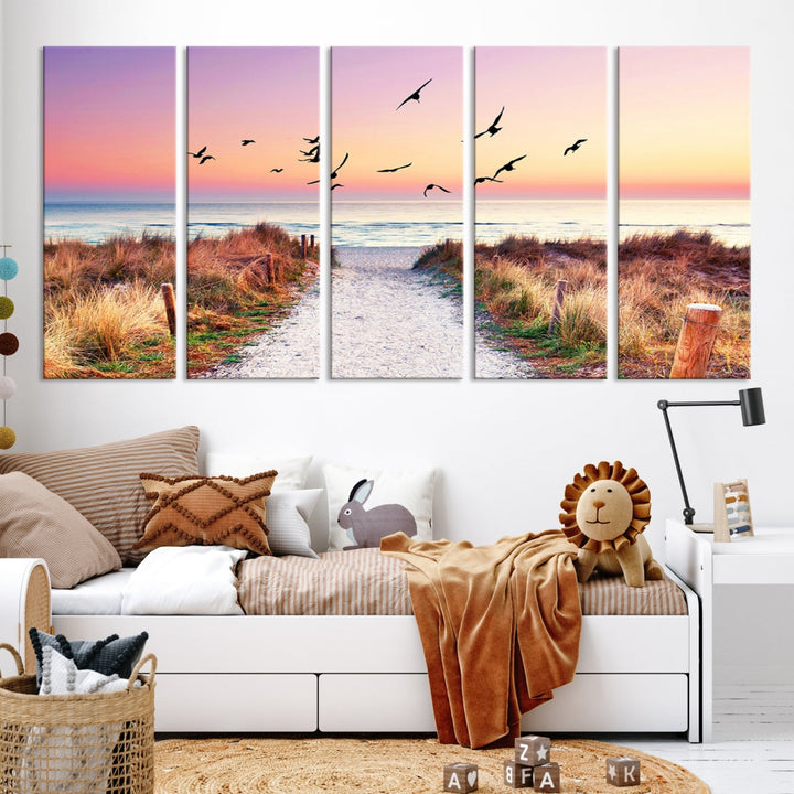 Ocean Beach Canvas Wall Art Beach Canvas Coastal Sunset Tropical Island Beach Sunset Artwork Print