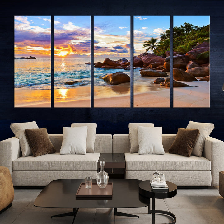 Ocean Beach Canvas Wall Art Beach Canvas, Coastal Sunset Tropical Island Beach Sunset Artwork Print