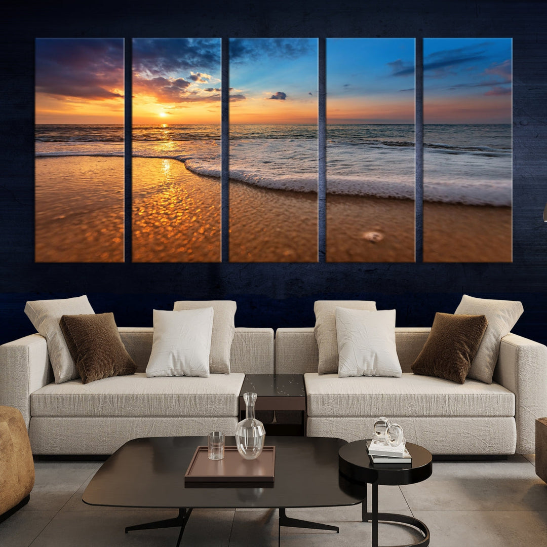 Ocean Beach Canvas Wall Art Beach Canvas, Coastal Sunset Tropical Island Beach Sunset Artwork Print