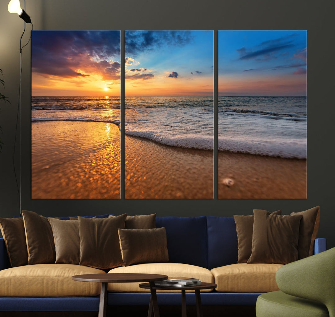 Ocean Beach Canvas Wall Art Beach Canvas, Coastal Sunset Tropical Island Beach Sunset Artwork Print