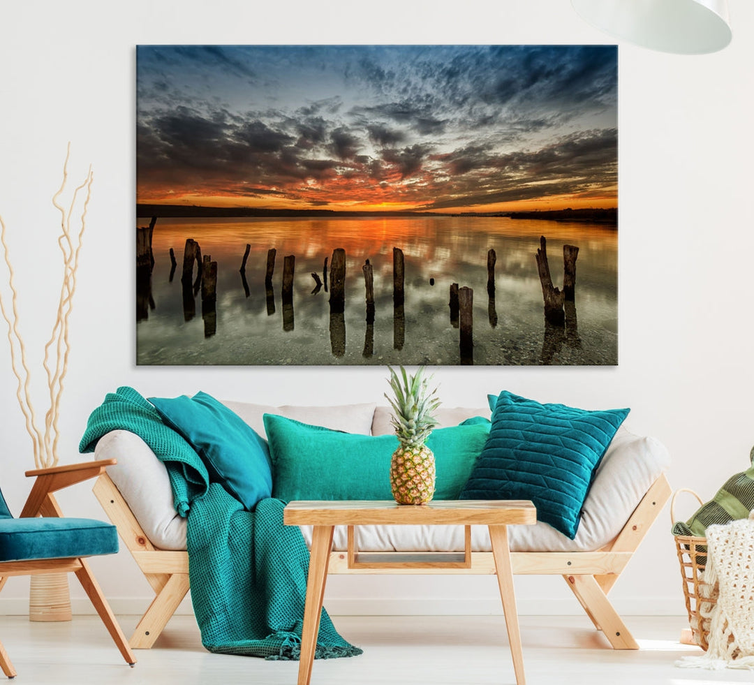 Ocean Beach Canvas Wall Art Beach Canvas, Coastal Sunset Tropical Island Beach Sunset Artwork Print