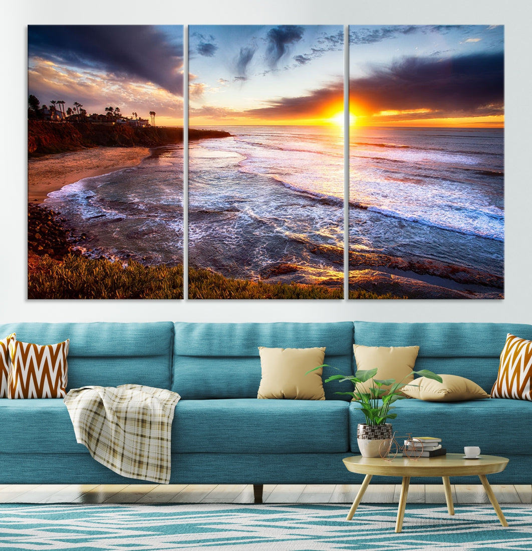 Ocean Beach Canvas Wall Art Beach Canvas, Coastal Sunset Tropical Island Beach Sunset Artwork Print