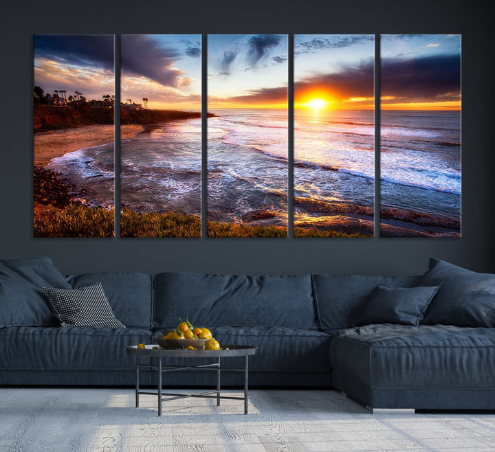 Ocean Beach Canvas Wall Art Beach Canvas, Coastal Sunset Tropical Island Beach Sunset Artwork Print