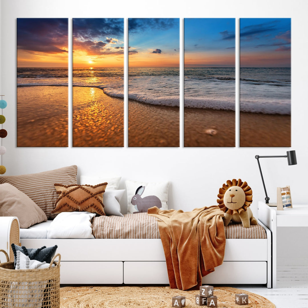 Ocean Beach Canvas Wall Art Beach Canvas, Coastal Sunset Tropical Island Beach Sunset Artwork Print