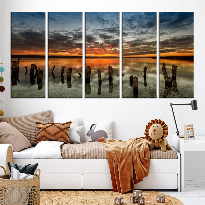 Ocean Beach Canvas Wall Art Beach Canvas, Coastal Sunset Tropical Island Beach Sunset Artwork Print