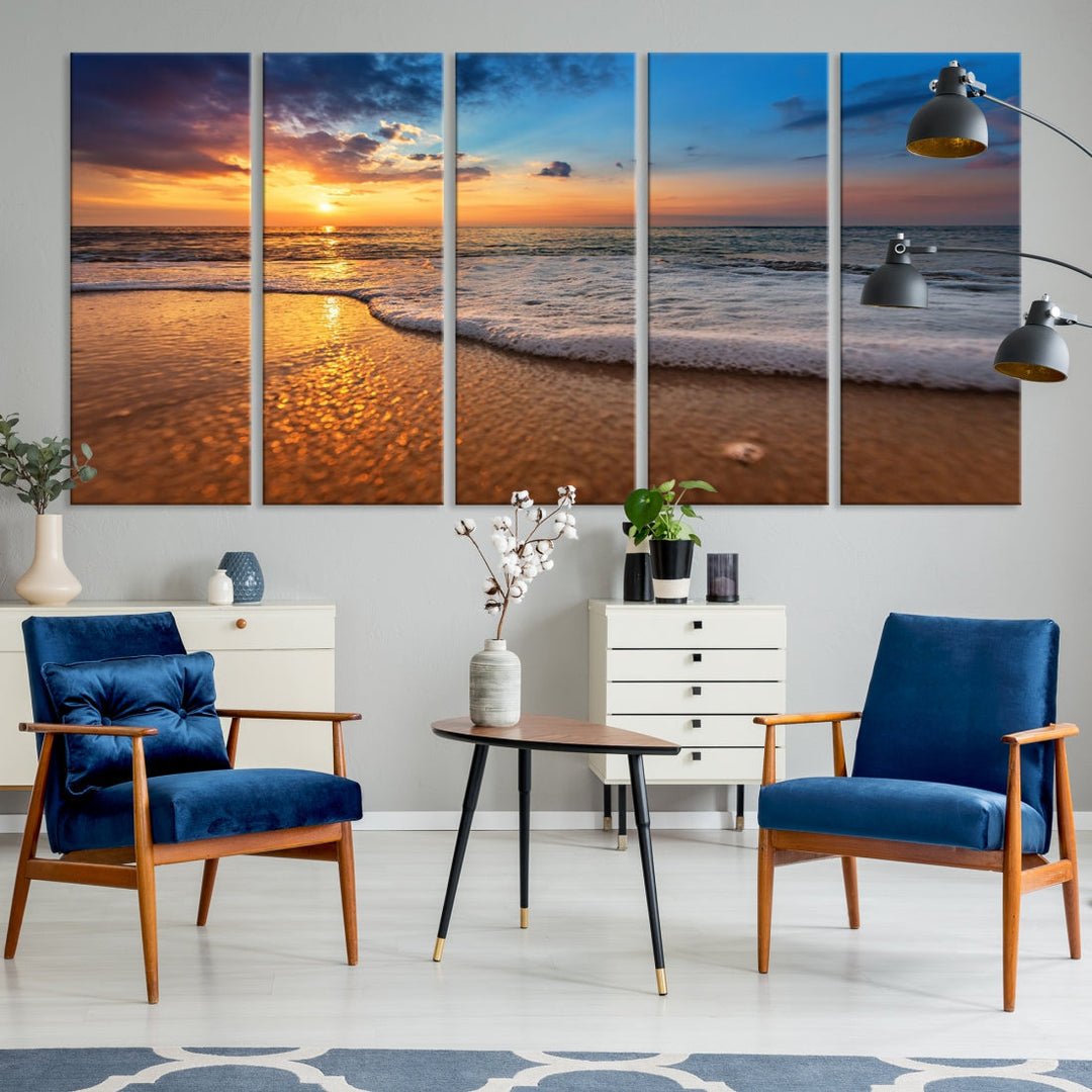 Ocean Beach Canvas Wall Art Beach Canvas, Coastal Sunset Tropical Island Beach Sunset Artwork Print