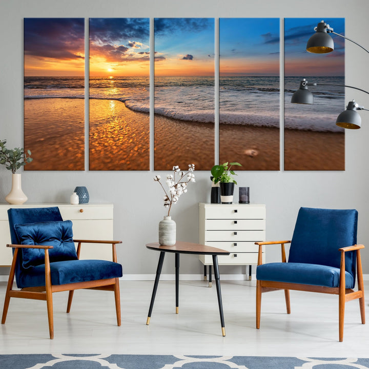 Ocean Beach Canvas Wall Art Beach Canvas, Coastal Sunset Tropical Island Beach Sunset Artwork Print