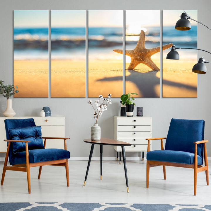 Ocean Beach Canvas Wall Art Beach Canvas, Coastal Sunset Tropical Island Beach Sunset Artwork Print