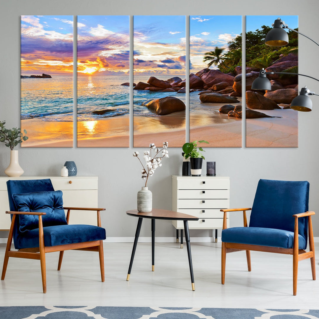 Ocean Beach Canvas Wall Art Beach Canvas, Coastal Sunset Tropical Island Beach Sunset Artwork Print