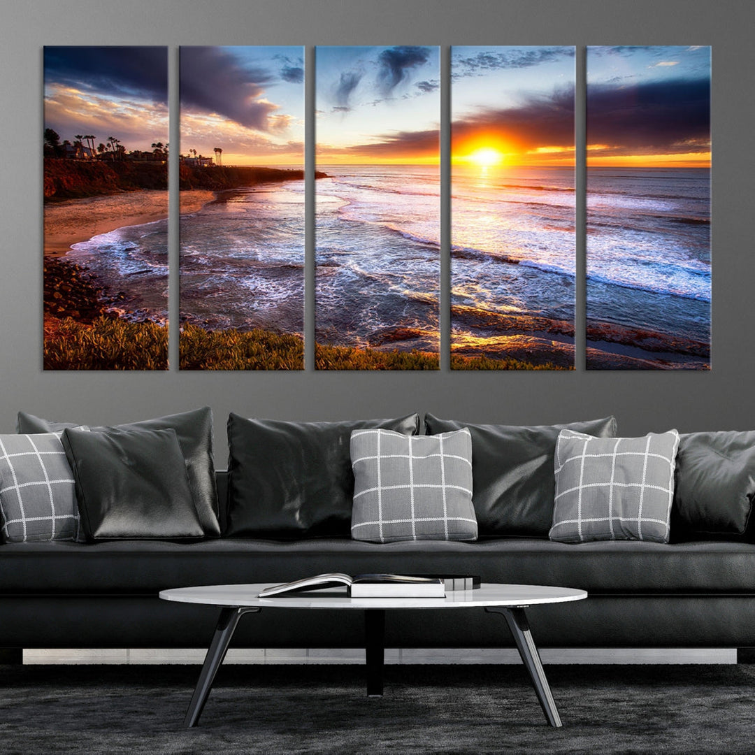 Ocean Beach Canvas Wall Art Beach Canvas, Coastal Sunset Tropical Island Beach Sunset Artwork Print