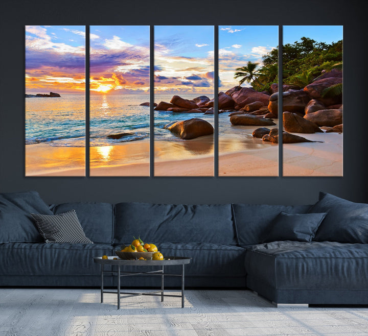 Ocean Beach Canvas Wall Art Beach Canvas, Coastal Sunset Tropical Island Beach Sunset Artwork Print