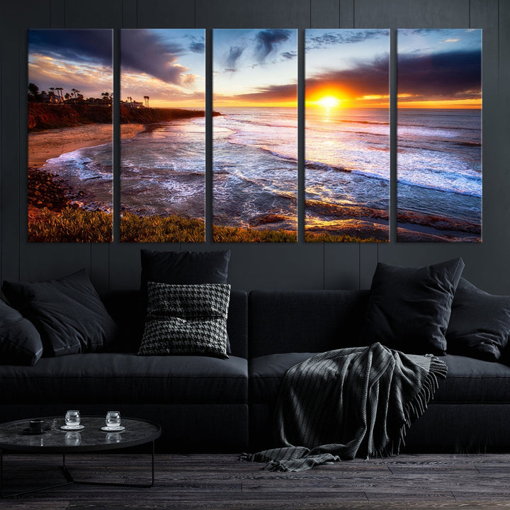 Ocean Beach Canvas Wall Art Beach Canvas, Coastal Sunset Tropical Island Beach Sunset Artwork Print