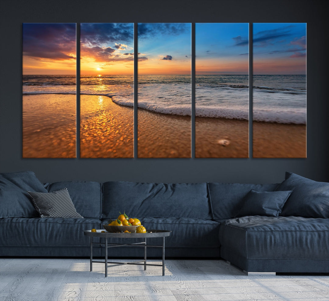 Ocean Beach Canvas Wall Art Beach Canvas, Coastal Sunset Tropical Island Beach Sunset Artwork Print