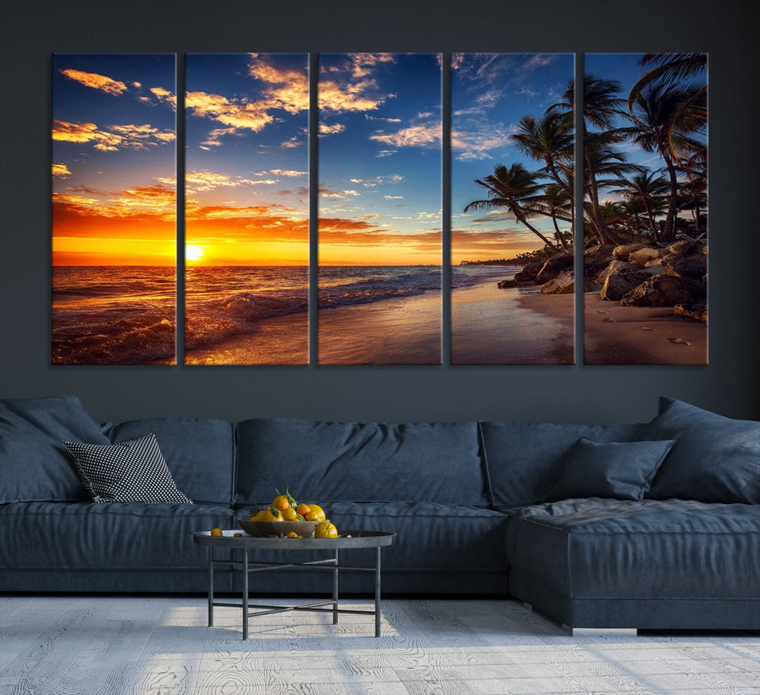 Ocean Beach Canvas Wall Art Beach Canvas, Coastal Sunset Tropical Island Beach Sunset Artwork Print