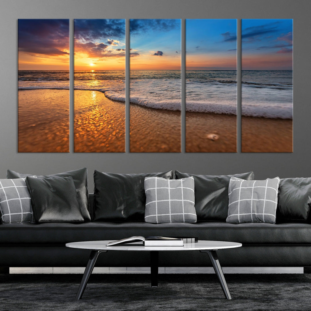 Ocean Beach Canvas Wall Art Beach Canvas, Coastal Sunset Tropical Island Beach Sunset Artwork Print