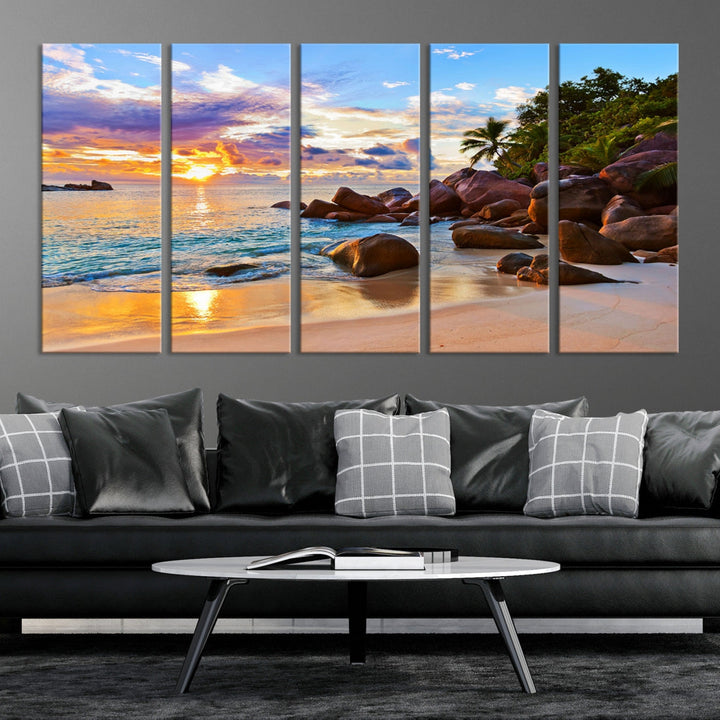 Ocean Beach Canvas Wall Art Beach Canvas, Coastal Sunset Tropical Island Beach Sunset Artwork Print